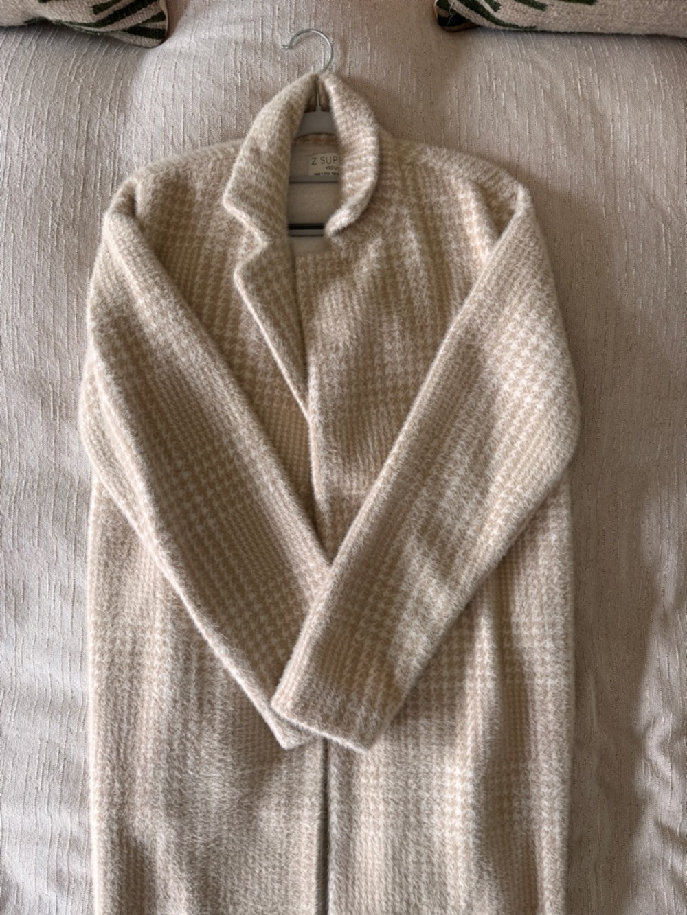 Z Supply Cream Houndstooth Longline Trench Coat